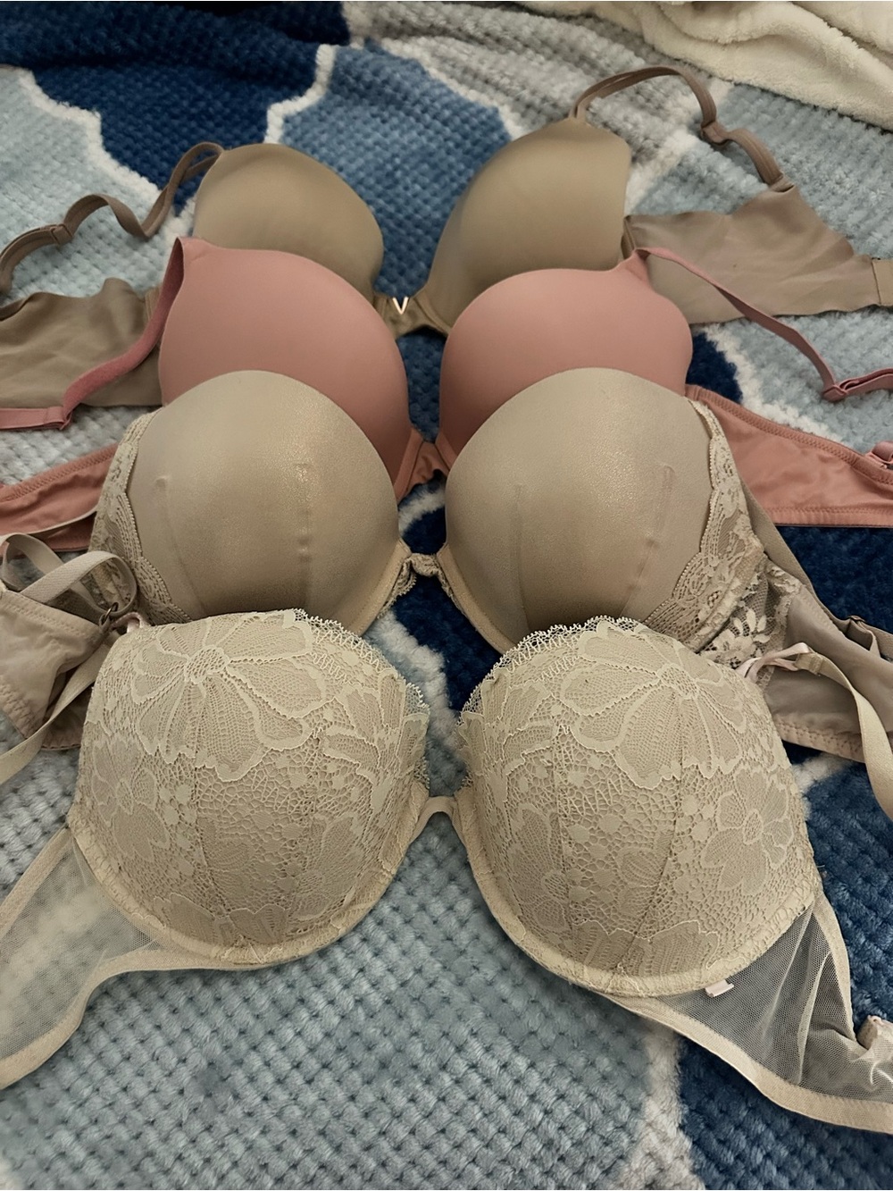 Victoria's Secret Lace & Smooth Nude, Blush and Taupe Bras Set